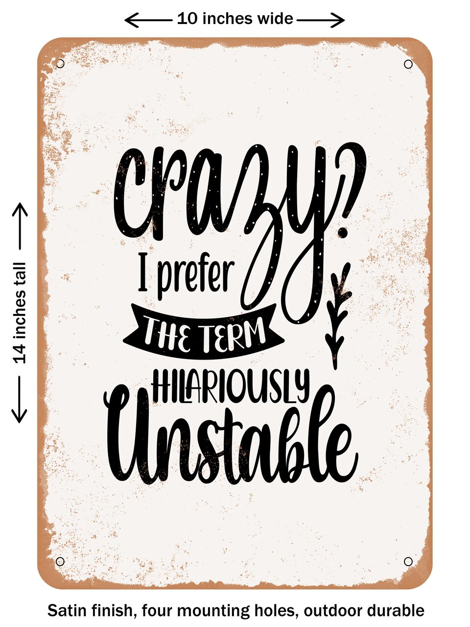 DECORATIVE METAL SIGN - Crazy I Prefer the Term Hilariously Unstable - Vintage Rusty Look